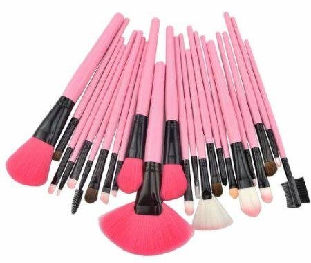 Lastest popular&Pink 24PCS Pro Wooden Handle Makeup Brush Tool W/Roll up Case