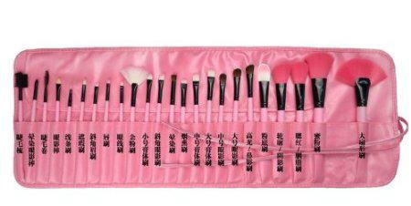 Lastest popular&Pink 24PCS Pro Wooden Handle Makeup Brush Tool W/Roll up Case 4