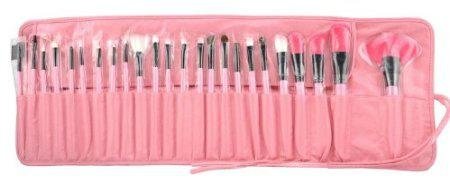Lastest popular&Pink 24PCS Pro Wooden Handle Makeup Brush Tool W/Roll up Case 5