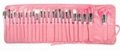 Lastest popular&Pink 24PCS Pro Wooden Handle Makeup Brush Tool W/Roll up Case 5