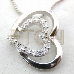 Fashion CZ rhodium plating 925 sterling silver heart pendants