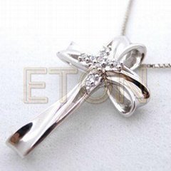 Fashion cz rhodium plating 925 silver plain cross pendant