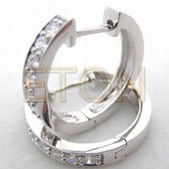 Factory made Triple A CZ rhodium plating 925 sterling silver hoop earring