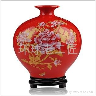 Chinese Red Peony ceramic vase 4