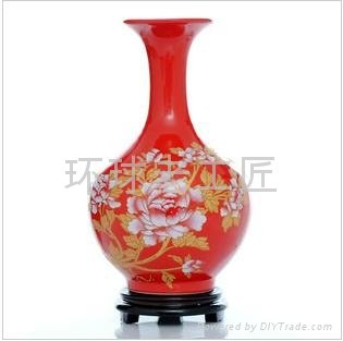 Chinese Red Peony ceramic vase 5