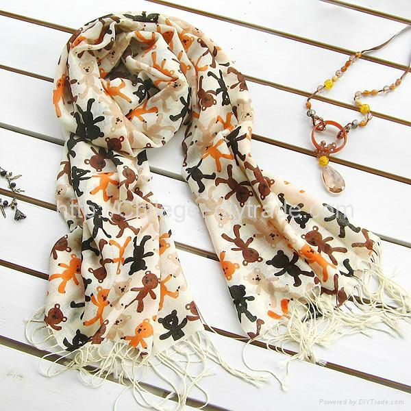 Fashion scarves woman 100%wool bear printed scarf, cashmere scarves 