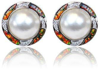 Sterling Silver Synthetic Opal Jewelry- Earrings with Mabe Pearl