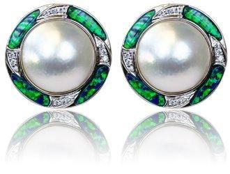 Sterling Silver Synthetic Opal Jewelry- Earrings with Mabe Pearl 2