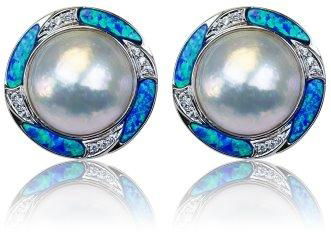 Sterling Silver Synthetic Opal Jewelry- Earrings with Mabe Pearl 3