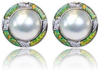 Sterling Silver Synthetic Opal Jewelry- Earrings with Mabe Pearl 4