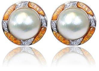 Sterling Silver Synthetic Opal Jewelry- Earrings with Mabe Pearl 5