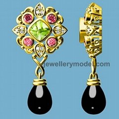 Gold or silver ear pendant Jewellry model with color stone