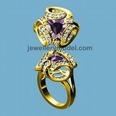 Trillion colorstone gold or silver ring mould