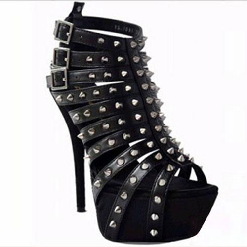 black strappy tudded leather platform sandals 2