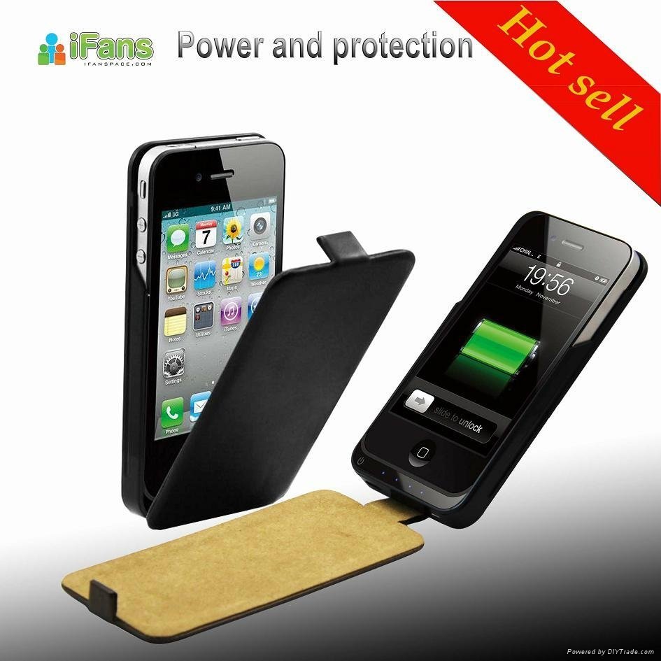 iphone4 rechargeable backup battery leather case 3