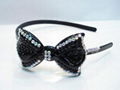 plastic bow hair band with crystal diamond 1