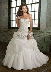 Chiffon Pick up A line Gown with Beaded and Lace Bodice Wedding Dress