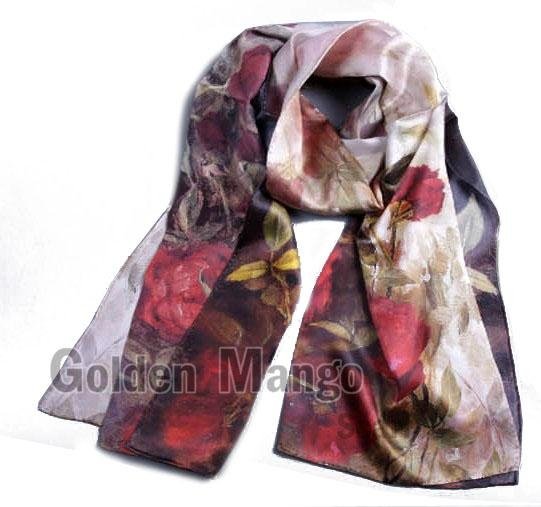 100% silk satin long printed scarves  1