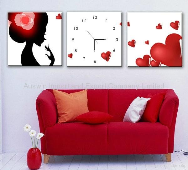 Canvas Painting Large Wall Clock with Three Pictures 
