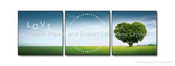 Canvas Painting Large Wall Clock with Three Pictures  4