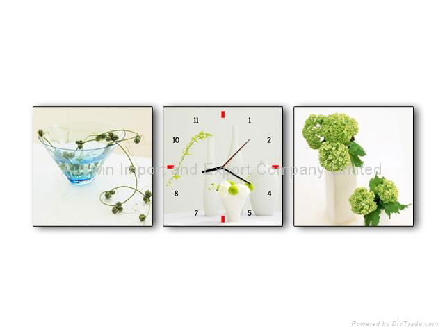 Canvas Painting Large Wall Clock with Three Pictures  5