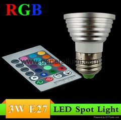 1*3W LED Spotlight,RGB/16 colors changing,IR Remote Control,E27(/GU5.3,GU10,E17)