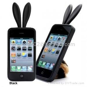 Rabbit Ear Tail Soft Silicon Silicone Protect Case With Stand For iPhone 4 4G  2