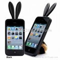 Rabbit Ear Tail Soft Silicon Silicone Protect Case With Stand For iPhone 4 4G  2