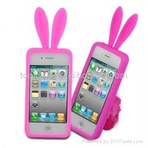 Rabbit Ear Tail Soft Silicon Silicone Protect Case With Stand For iPhone 4 4G  3