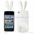 Rabbit Ear Tail Soft Silicon Silicone Protect Case With Stand For iPhone 4 4G  5