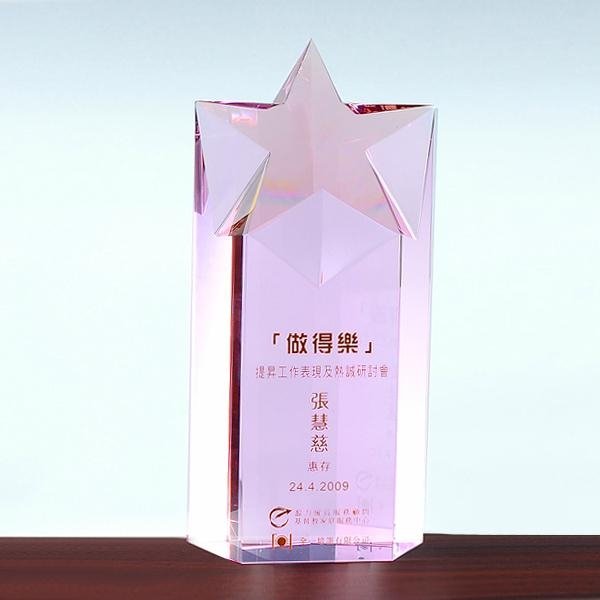 企业年度评比最佳表现优秀员工粉色水晶纪念奖座