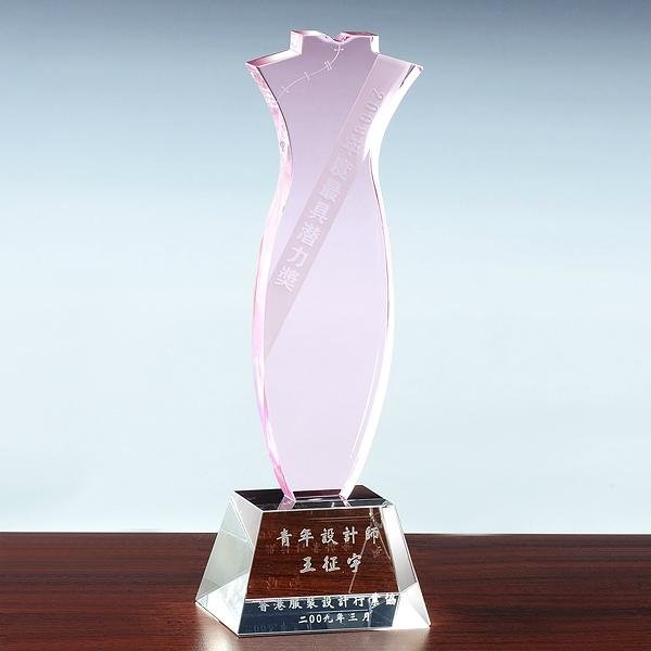 企业年度评比最佳表现优秀员工粉色水晶纪念奖座 2