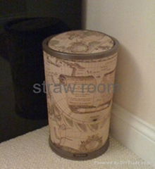 straw woven trash can