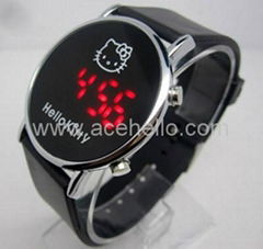 Hello Kitty Lady Girl LED Wrist Watch red led light Silicone watchband watches