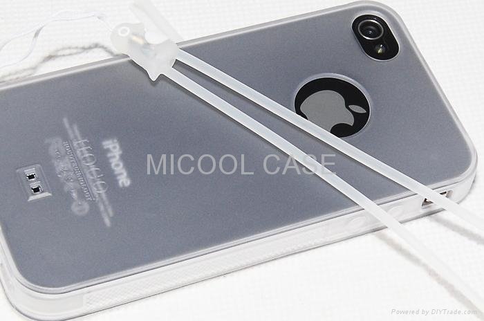 TPU Back Case with Phone Strap for iPhone 4 3