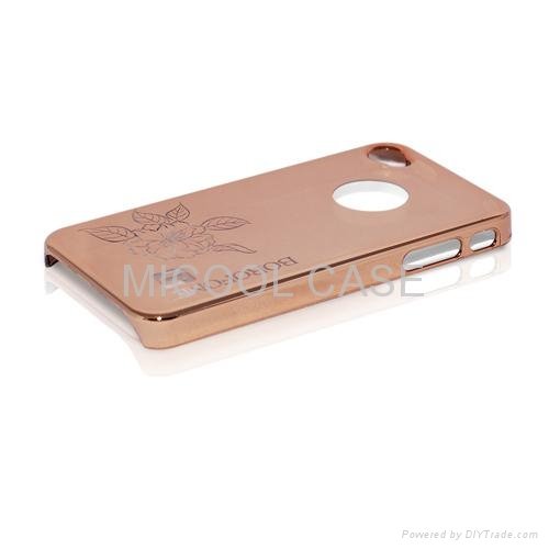 Rose Translucent Mirror Face Anti-Cutting Back Case for iPhone 4 2
