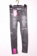 Ladies Denim Look Poly Leggings Jeggings Pants