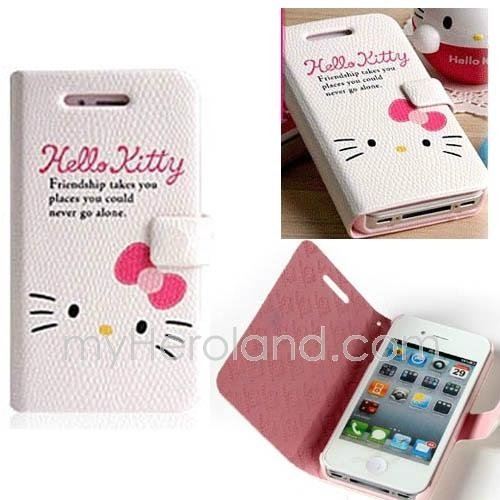 Hello Kitty Pattern Diary Leather Case with Magnetic Lock Button for iPhone 4 4G