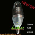 5w dimmable led candle bulb for crystal light