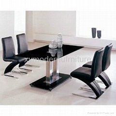 modern design black tempered glass dining table and chair 