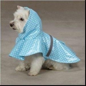 Blue & White Polka Dot Waterproof Hooded Rain Coat Dog Jacket