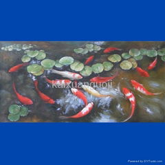 100% handmade high quality happpy fish oil painting