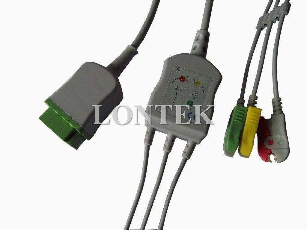 GE-Marqutte Dash one piece patient cable,3Lead,Rectangle 11P 2