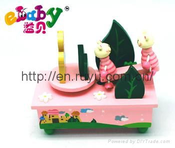 wooden music box with rocking horses 2