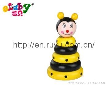 wooden stacking toy with bee