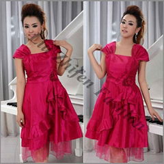 Fashion design short taffeta with sleeve evening dress