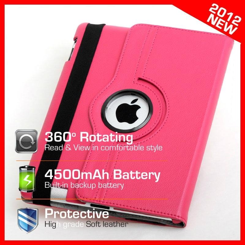 360 Degree Rotating iPad 3 Leather case with 4500mAh Battery