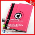 360 Degree Rotating iPad 3 Leather case with 4500mAh Battery 1