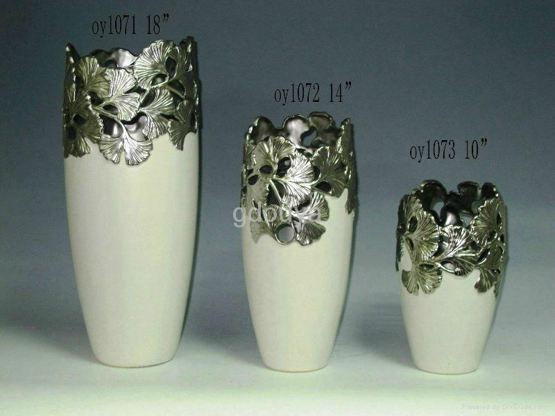 Silver Plated Ceramic Vases with Carved Holes