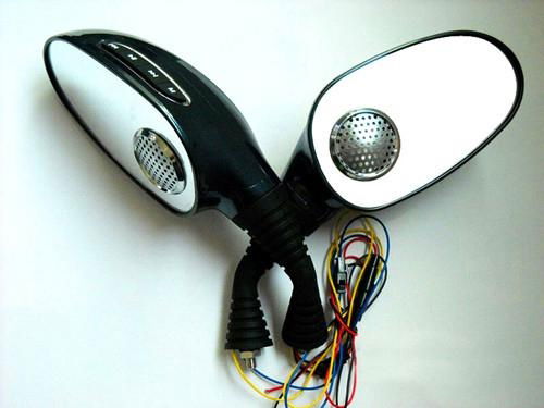 Motorcycle rearview mirriors with MP3 and FM function in black color